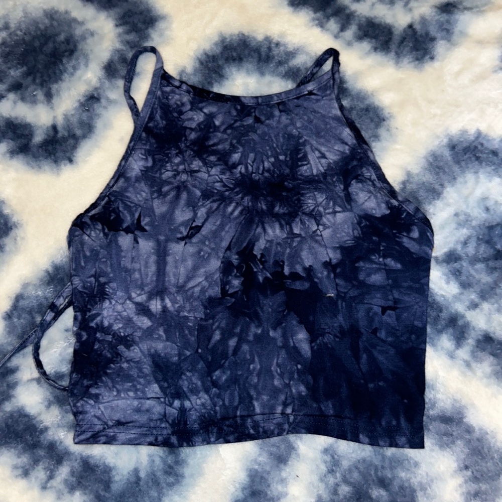 Shein Blue Tie-Dye Halter Crop Top Size XS
